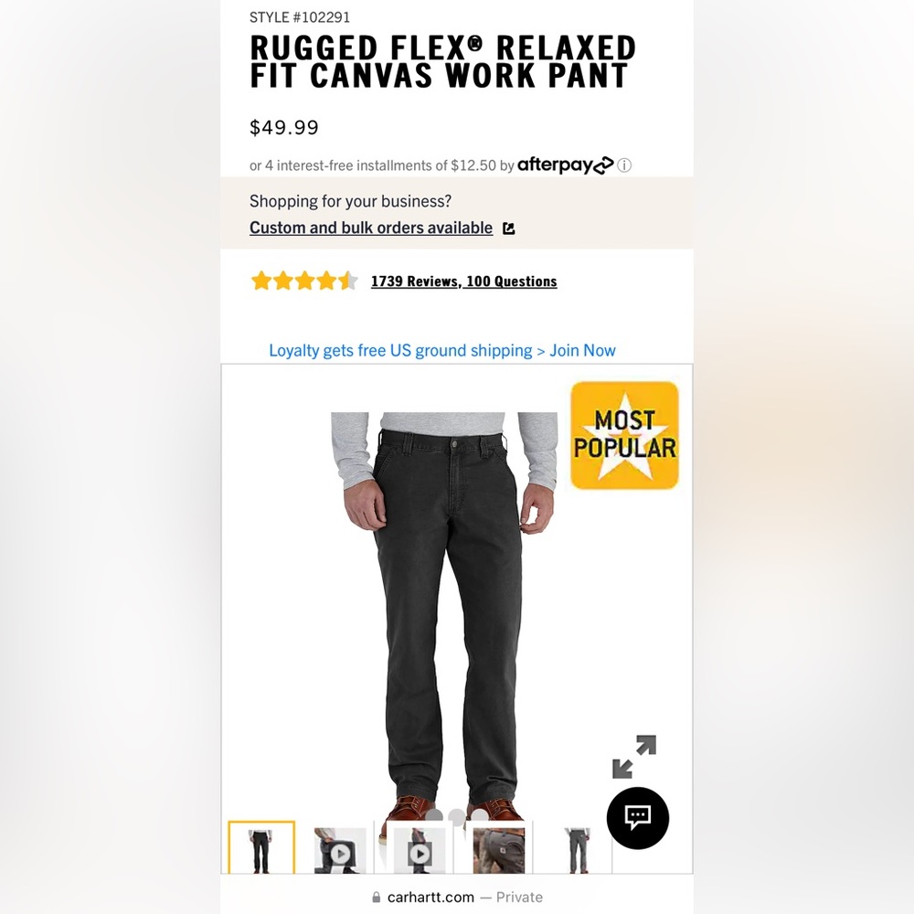 NWT Carhartt RUGGED FLEX® RELAXED FIT CANVAS WORK PANT